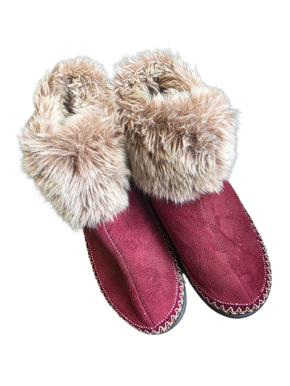 Isotoner Burgundy Faux-Fur Cuff Women's Slippers